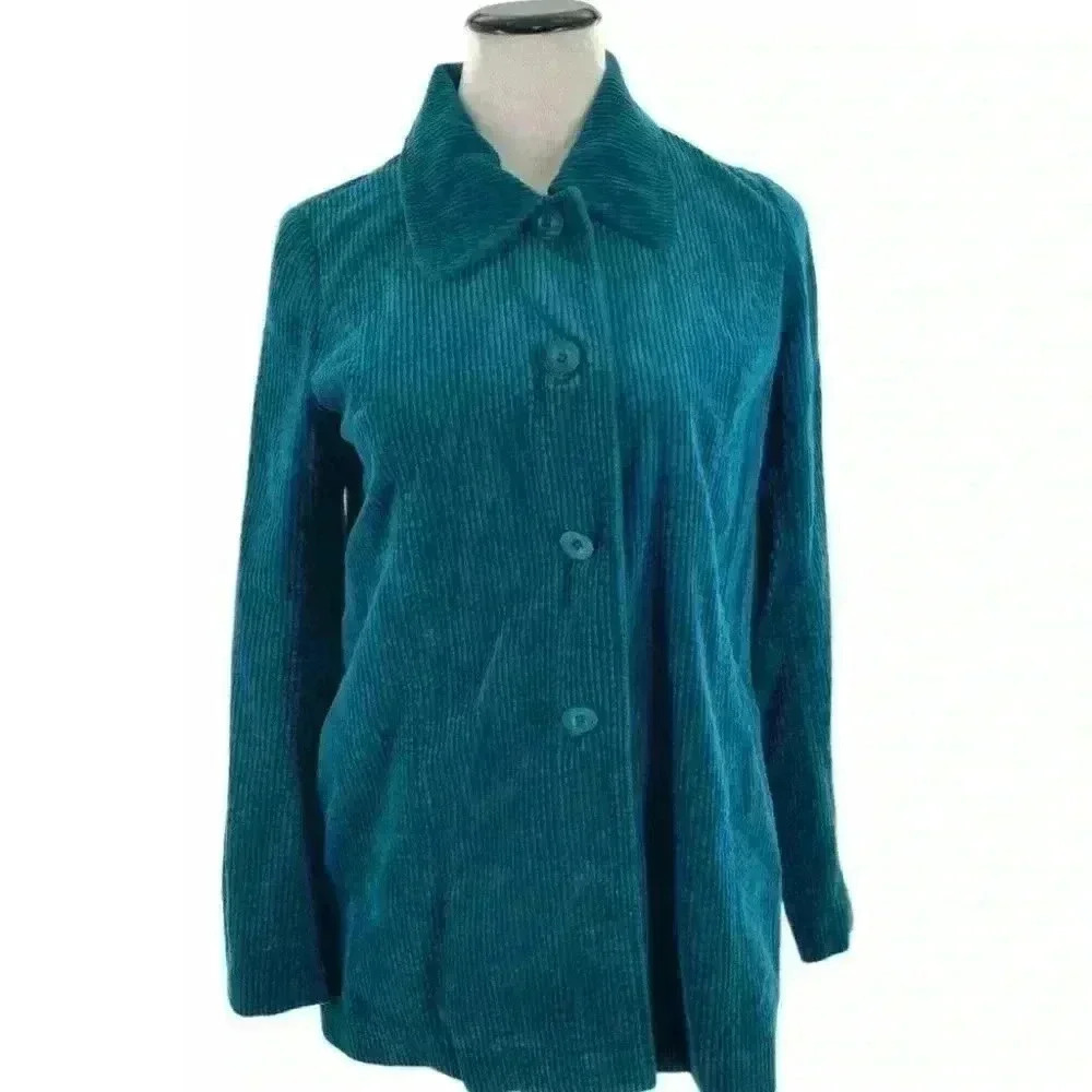 J Jill Aqua Green Corduroy Button Up Long Sleeve Shirt Jacket Womens Size XSmall